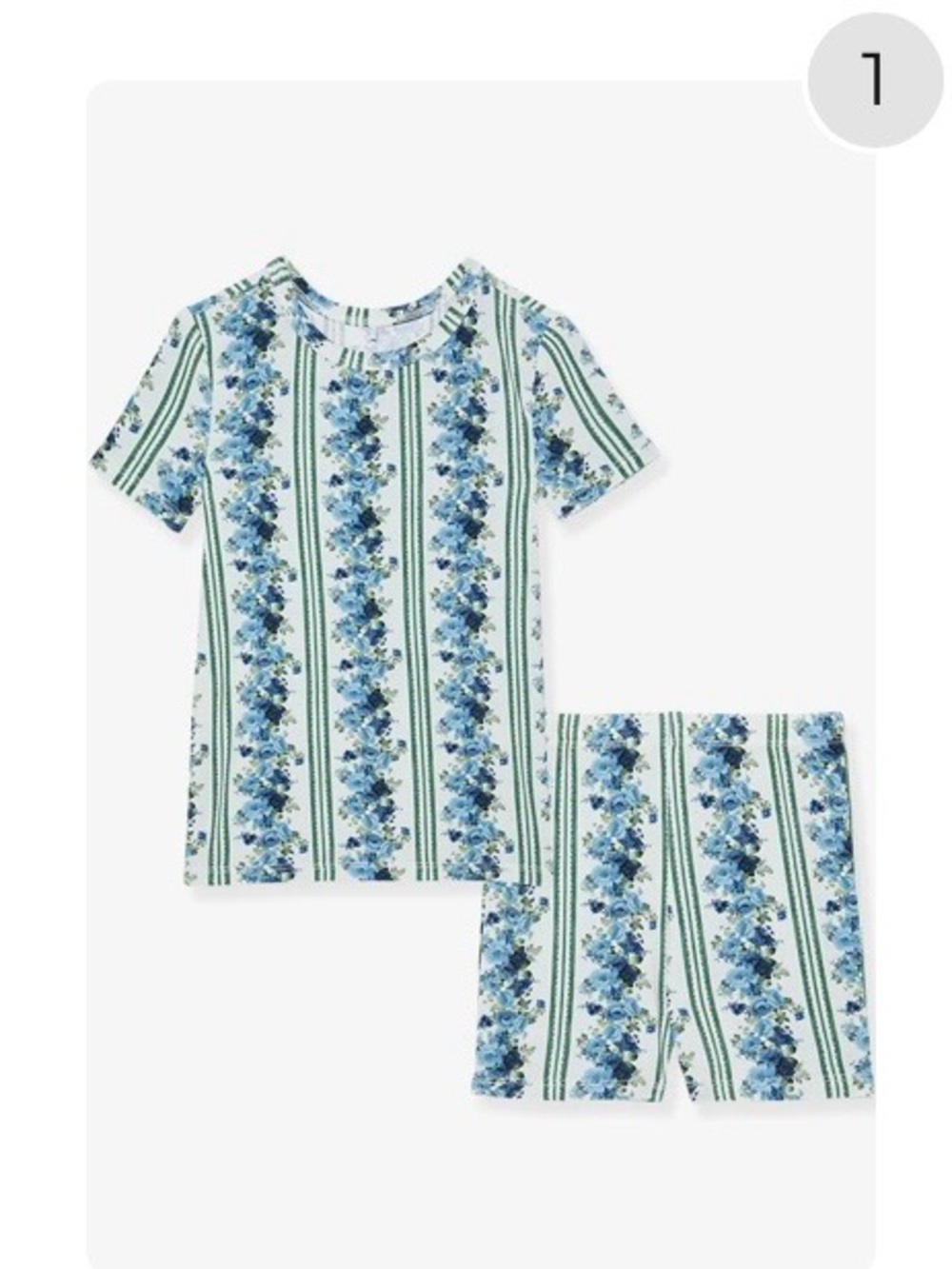 Posh Peanut Blue and Green Floral Stripe Short Pajama Set